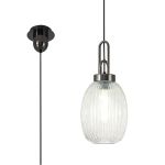 Urasawa 1 Light Pendant E27 With 20cm Almond Ribbed Glass, Clear Black Chrome/Matt Black