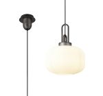 Urasawa 1 Light Pendant E27 With 30cm Pumpkin Shaped Ribbed Glass, Opal Black/Aged Pewter