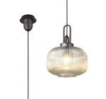 Urasawa 1 Light Pendant E27 30cm Pumpkin Shaped Ribbed Glass, Champagne Black/Aged Pewter