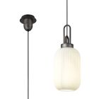 Urasawa 1 Light Pendant E27 20cm Tubular Ribbed Glass, Opal Black/Aged Pewter