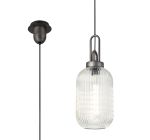 Urasawa 1 Light Pendant E27 20cm Tubular Ribbed Glass, Clear Black/Aged Pewter