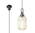 Urasawa 1 Light Pendant E27 20cm Tubular Ribbed Glass, Champagne Black/Aged Pewter