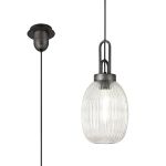 Urasawa 1 Light Pendant E27 20cm Almond Ribbed Glass, Clear Black/Aged Pewter