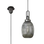 Urasawa 1 Light Pendant E27 20cm Almond Ribbed Glass, Smoked Black/Aged Pewter