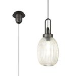 Urasawa 1 Light Pendant E27 20cm Almond Ribbed Glass, Champagne Black/Aged Pewter