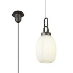 Urasawa 1 Light Pendant E27 20cm Almond Ribbed Glass, Opal Black/Aged Pewter