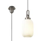 Urasawa 1 Light Pendant E27 20cm Tubular Ribbed Glass, Opal Antique Silver/Black