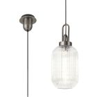 Urasawa 1 Light Pendant E27 20cm Tubular Ribbed Glass, Clear Antique Silver/Black