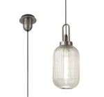 Urasawa 1 Light Pendant E27 20cm Tubular Ribbed Glass, Champagne Antique Silver/Black