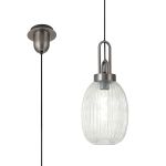 Urasawa 1 Light Pendant E27 20cm Almond Ribbed Glass, Clear Antique Silver/Black