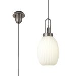 Urasawa 1 Light Pendant E27 20cm Almond Ribbed Glass, Opal Antique Silver/Black