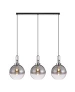 Urasawa Linear 3 Light Pendant E27 With 30cm Globe Glass, Smoked/Clear Polished Nickel/Matt Black