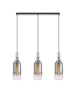 Urasawa Linear 3 Light Pendant E27 With 16cm Cylinder Glass, Smoked/Clear Polished Nickel/Matt Black