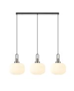 Urasawa Linear 3 Light Pendant E27, Polished Nickel/Matt Black With 30cm Pumpkin Shaped Ribbed Opal Glass