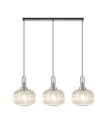 Urasawa Linear 3 Light Pendant E27, Polished Nickel/Matt Black With 30cm Pumpkin Shaped Ribbed Champagne Glass