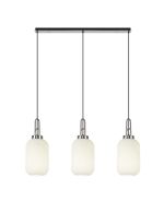 Urasawa Linear 3 Light Pendant E27 With 20cm Tubular Ribbed Glass, Opal Polished Nickel/Matt Black