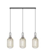 Urasawa Linear 3 Light Pendant E27 With 20cm Tubular Ribbed Glass, Champagne Polished Nickel/Matt Black