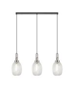 Urasawa Linear 3 Light Pendant E27 With 20cm Almond Ribbed Glass, Clear Polished Nickel/Matt Black