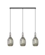 Urasawa Linear 3 Light Pendant E27 With 20cm Almond Ribbed Glass, Smoked Polished Nickel/Matt Black