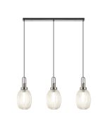 Urasawa Linear 3 Light Pendant E27 With 20cm Almond Ribbed Glass, Champagne Polished Nickel/Matt Black