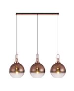 Urasawa Linear 3 Light Pendant E27 With 30cm Globe Glass, Copper/Clear Copper/Matt Black