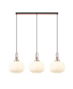 Urasawa Linear 3 Light Pendant E27, Copper/Matt Black With 30cm Pumpkin Shaped Ribbed Opal Glass