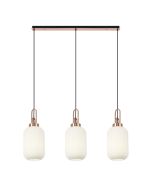 Urasawa Linear 3 Light Pendant E27 With 20cm Tubular Ribbed Glass, Opal Copper/Matt Black