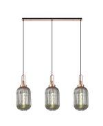 Urasawa Linear 3 Light Pendant E27 With 20cm Tubular Ribbed Glass, Smoked Copper/Matt Black