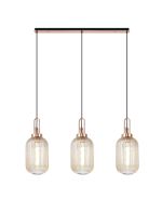 Urasawa Linear 3 Light Pendant E27 With 20cm Tubular Ribbed Glass, Champagne Copper/Matt Black