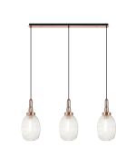 Urasawa Linear 3 Light Pendant E27 With 20cm Almond Ribbed Glass, Clear Copper/Matt Black