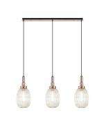 Urasawa Linear 3 Light Pendant E27 With 20cm Almond Ribbed Glass, Champagne Copper/Matt Black