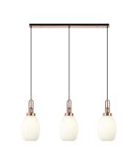 Urasawa Linear 3 Light Pendant E27 With 20cm Almond Ribbed Glass, Opal Copper/Matt Black