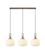 Urasawa Linear 3 Light Pendant E27, Brass Gold/Matt Black With 30cm Pumpkin Shaped Ribbed Opal Glass