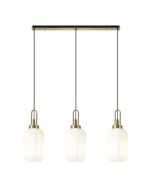 Urasawa Linear 3 Light Pendant E27 With 20cm Tubular Ribbed Glass, Opal Brass Gold/Matt Black