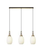 Urasawa Linear 3 Light Pendant E27 With 20cm Almond Ribbed Glass, Opal Brass Gold/Matt Black