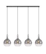 Urasawa Linear 4 Light Pendant E27 With 30cm Globe Glass, Smoked/Clear Polished Nickel/Matt Black