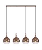 Urasawa Linear 4 Light Pendant E27 With 30cm Globe Glass, Copper/Clear Copper/Matt Black