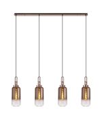 Urasawa Linear 4 Light Pendant E27 With 16cm Cylinder Glass, Copper/Clear Copper/Matt Black