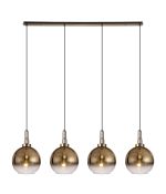 Urasawa Linear 4 Light Pendant E27 With 30cm Globe Glass, Brass Gold/Clear Brass Gold/Matt Black