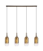 Urasawa Linear 4 Light Pendant E27 With 16cm Cylinder Glass, Brass Gold/Clear Brass Gold/Matt Black