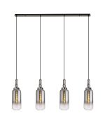 Urasawa Linear 4 Light Pendant E27 With 16cm Cylinder Glass, Smoked/Clear Black Chrome/Matt Black