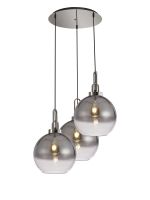 Urasawa 65cm Round 3 Light Pendant With 30cm Globe Glass, Polished Nickel/Matt Black Smoked/Clear