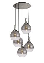 Urasawa 75cm Round 5 Light Pendant With 30cm Globe Glass, Polished Nickel/Matt Black Smoked/Clear