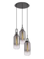 Urasawa 51cm Round 3 Light Pendant With 16cm Cylinder Glass, Black Chrome/Matt Black Smoked/Clear
