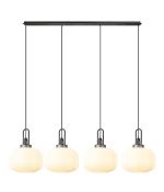Urasawa Linear Pendant, 4 x E27, Aged Pewter/Matt Black With 30cm Pumpkin Shaped Ribbed Opal Glass