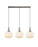 Urasawa Linear 3 Light Pendant E27, Antique Silver/Matt Black With 30cm Pumpkin Shaped Ribbed Opal Glass