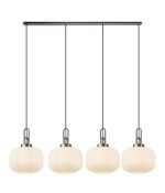 Urasawa Linear Pendant, 4 x E27, Antique Silver/Matt Black With 30cm Pumpkin Shaped Ribbed Opal Glass