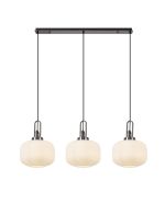 Urasawa Linear 3 Light Pendant E27, Black Chrome/Matt Black With 30cm Pumpkin Shaped Ribbed Opal Glass