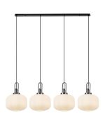 Urasawa Linear Pendant, 4 x E27, Black Chrome/Matt Black With 30cm Pumpkin Shaped Ribbed Opal Glass