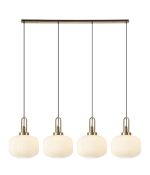 Urasawa Linear Pendant, 4 x E27, Brass Gold/Matt Black With 30cm Pumpkin Shaped Ribbed Opal Glass